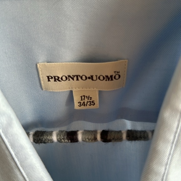Pronto Uomo long sleeve baby blue button down shirt size 17 1/2 (34/35) - Picture 2 of 7